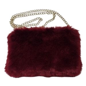 Faux Fur Purse Shoulder Bag With Gold Chain Strap Burgundy Wine Boho Crossbody
